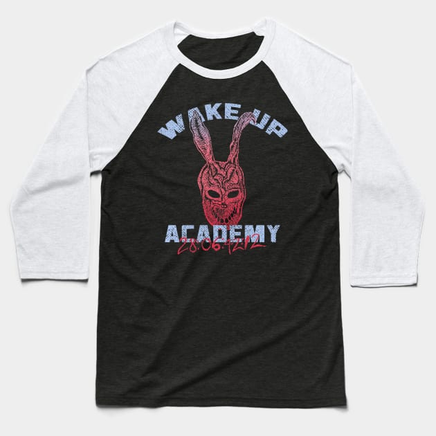 WAKE UP college merch Donnie Darko movie mashup Baseball T-Shirt by leepianti